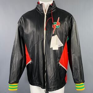 GUCCI Size 36 Black Red Color Block Lambskin Leather Varsity Jacket